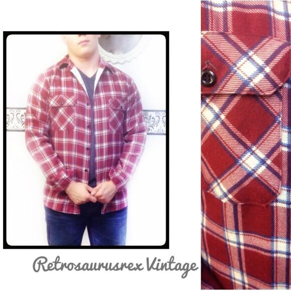 𝅺vintage Sears Quilted Plaid Flannel Shirt Medium - Picture 1 of 6